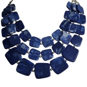 Blue & Silvertone Necklace with Cascading Layers & Earring Set